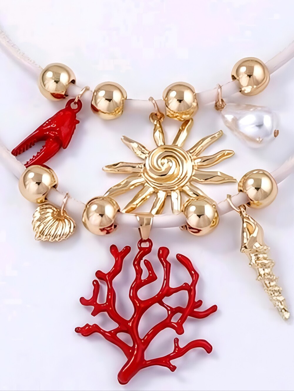 2 piece luxurious ocean vacation style faux coral pearl pendant; nwot